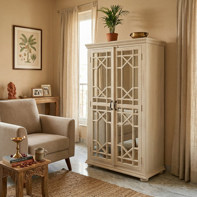 Solid Wood Display Cabinet with Glass Panel Doors Classic Storage & Showcase Unit