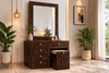 Solid Wood Dressing Table with Textured Panel Design & Storage Stool