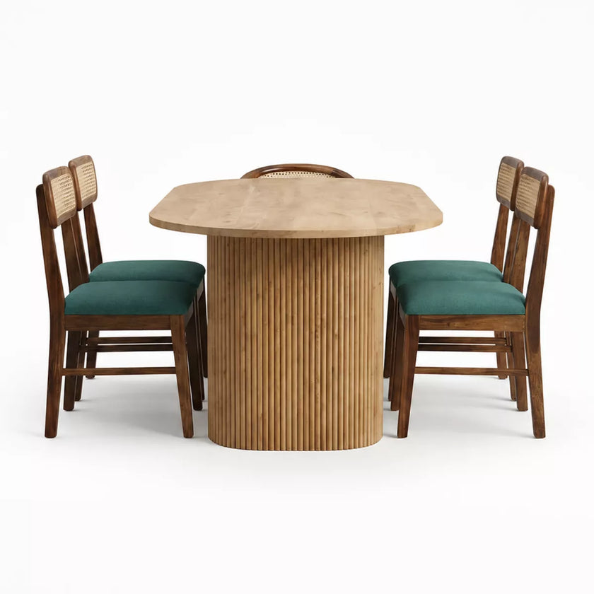 Sienna Solid Wood Oval 6 Seater Dining Set with Cane Chairs