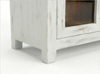White Distressed Wooden Sideboard Cabinet with Carved Glass Doors