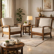 Solid Wood Lounge Armchair with Striped Upholstery