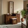 Solid Wood Dressing Table with Dual Storage Units & Cushioned Stool