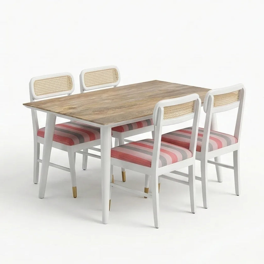 Mango Cane Wooden Dining Set – Mango Wood Table with Dining Chairs