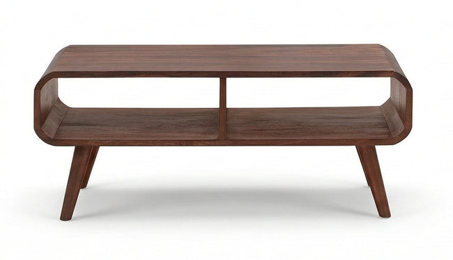 Mid-Century Solid Wood Coffee Table Open Shelf Storage Center Table