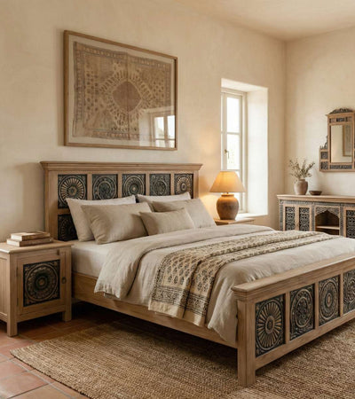 Meher Heritage Hand-Carved Solid Teak Wood Bed Frame