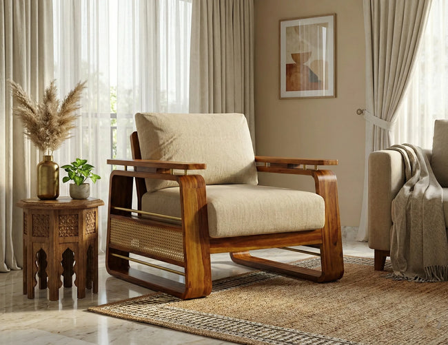 Brahmika Solid Wood Lounge Sofa Chair