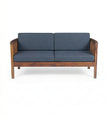 Solid Wood 2-Seater Sofa with Slatted Arms & Cushions Contemporary Wooden Sofa