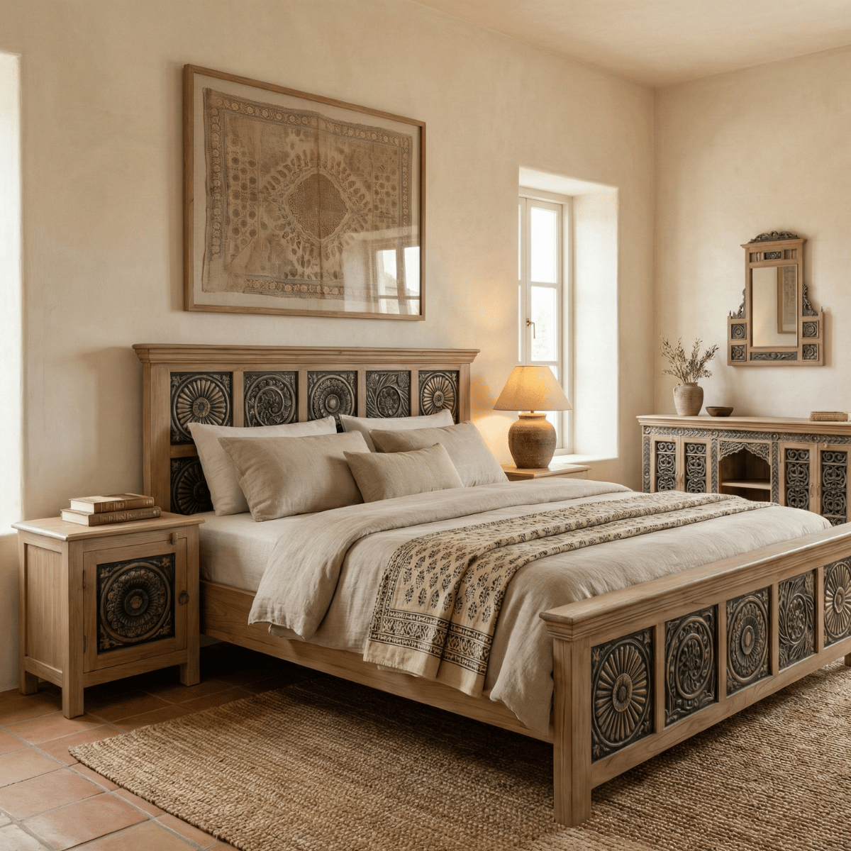 Meher Bed Without Storage in Old Mix Wood by Induscraft