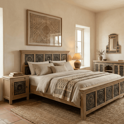 Meher Bed Without Storage in Old Mix Wood by Induscraft