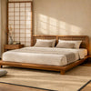 Karui Luxury Solid Oak Wood Platform Bed with Stilted Headboard