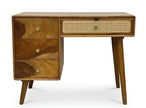 Mid-Century Solid Wood Dressing Table with Cane Drawer & Storage