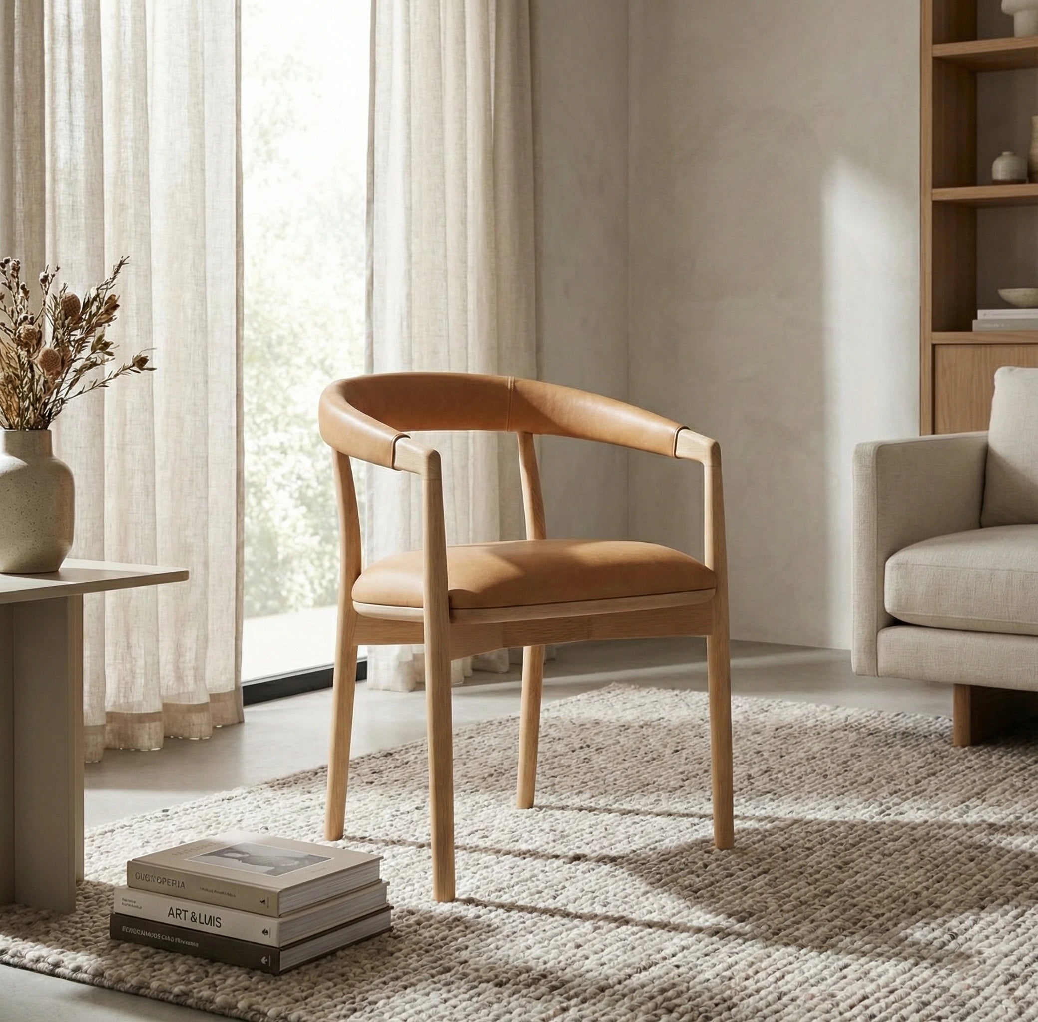 Camelback Upholstered Solid Wood Armchair