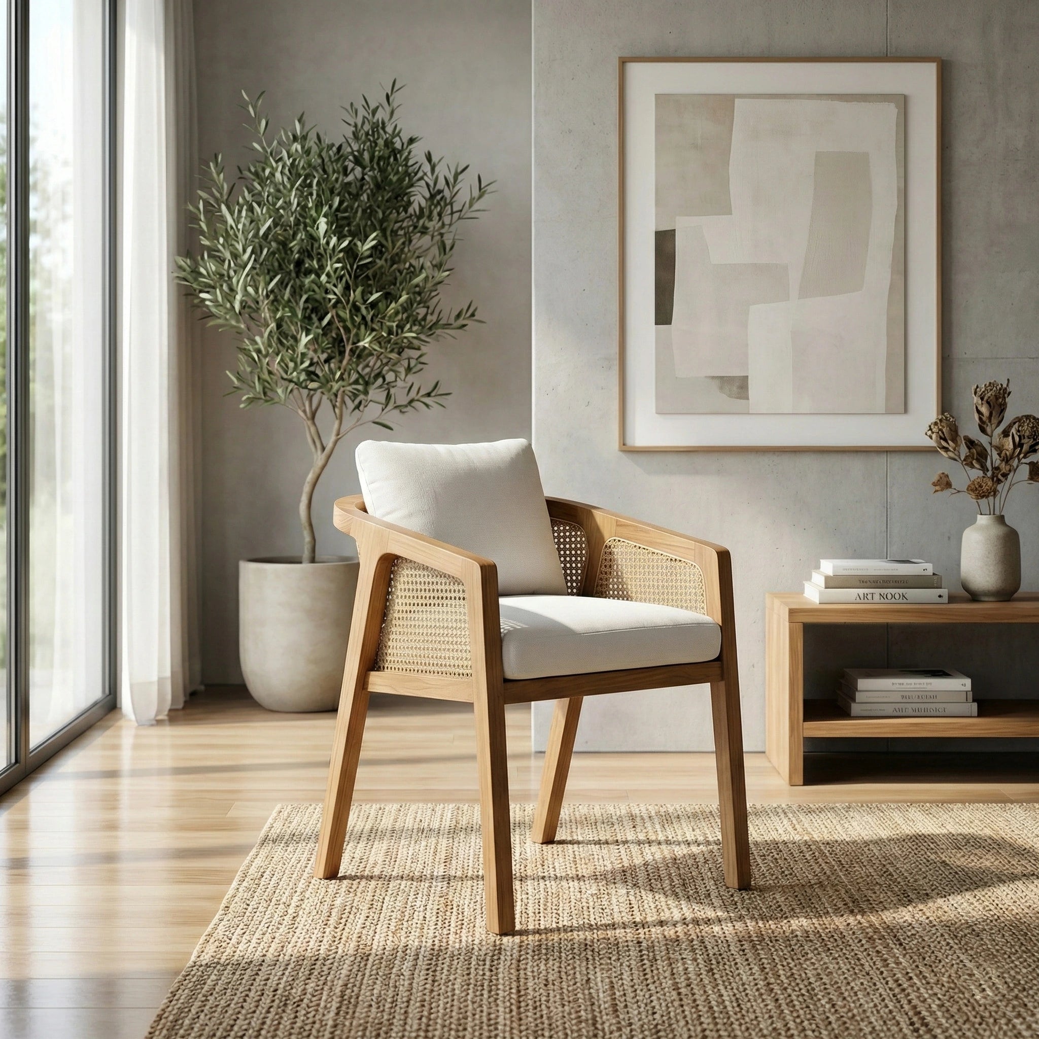 Carnell Solid Wood Cane Lounge Chair