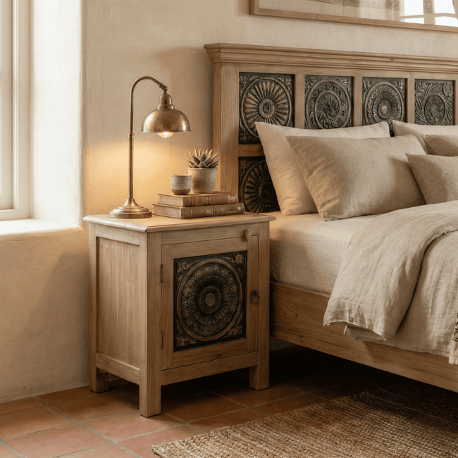 Meher Bedside Table in Teak Wood by Induscraft (2 Units)