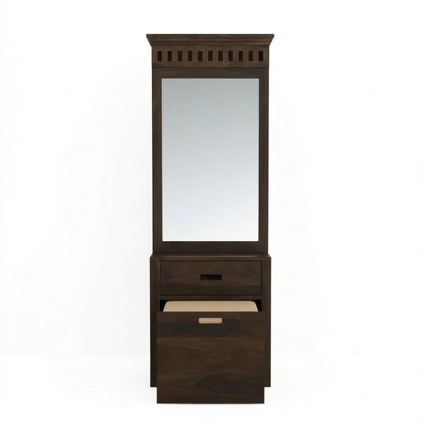 Solid Wood Dressing Table with Mirror & Pull-Out Seat Storage