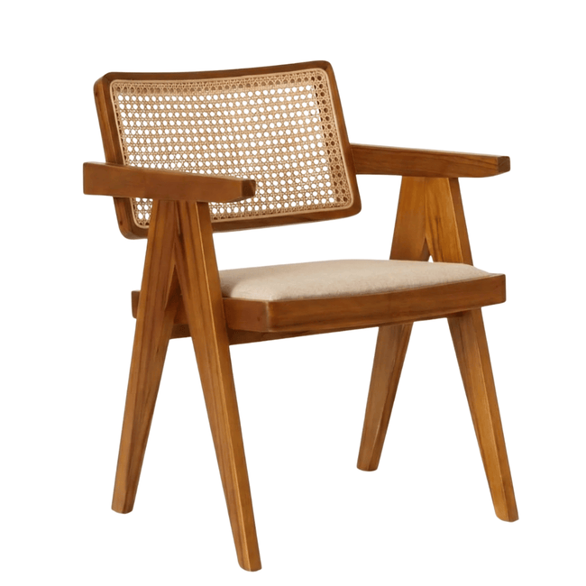 Mifflin Sheesham Wood Chair with Cane Backrest and Upholstered Seat (Set of 2)