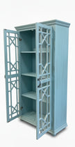 Solid Wood Display Cabinet with Glass Panel Doors Blue Finish Storage & Showcase Unit
