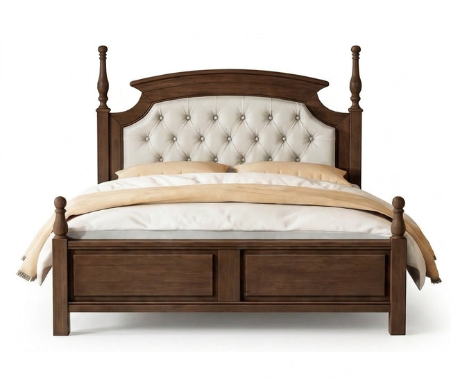 Classic Solid Wood Storage Bed with Button-Tufted Upholstered Headboard
