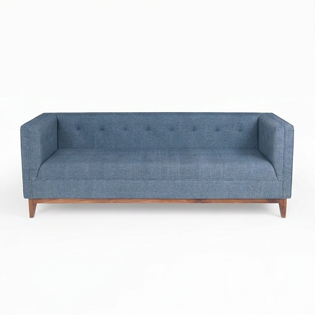 Solid Wood 3-Seater Sofa with Upholstered Fabric & Tufted Back