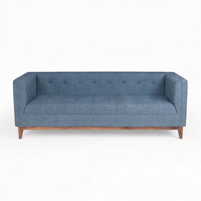Solid Wood 3-Seater Sofa with Upholstered Fabric & Tufted Back