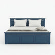 Indigo Blue Solid Wood Bed with Pull-Out Storage Drawer
