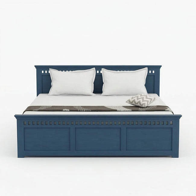 Indigo Solid Wood Storage Bed with Panel Design & Drawer Storage