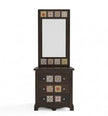 Solid Wood Dressing Table with Decorative Tile Inlay & Mirror