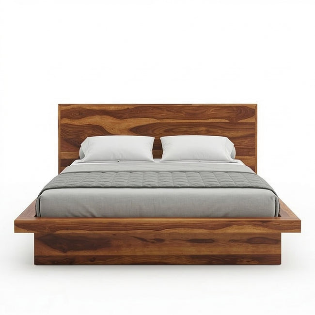 Aranya Solid Wood Storage Bed with Natural Grain Headboard