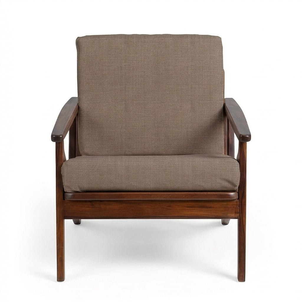 Solid Wood Lounge Armchair with Upholstered Cushions Mid-Century Modern Accent Chair