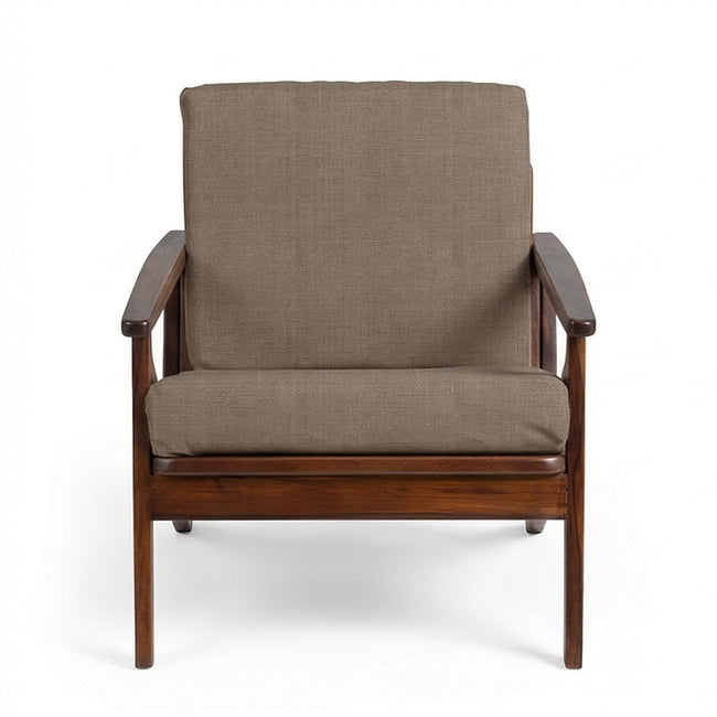 Solid Wood Lounge Armchair with Upholstered Cushions Mid-Century Modern Accent Chair
