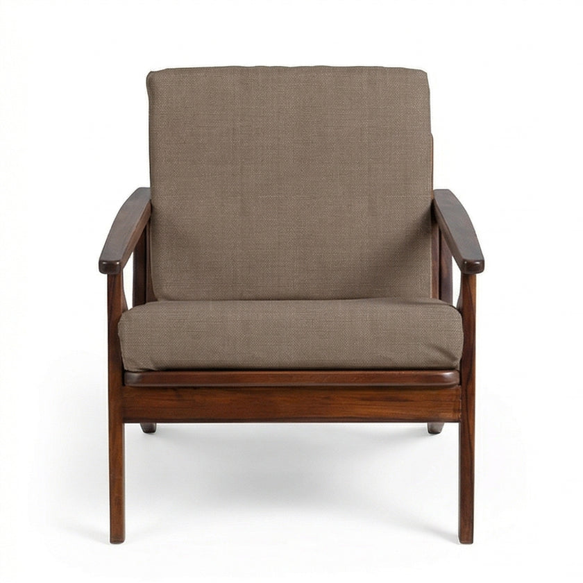 Solid Wood Lounge Armchair with Upholstered Cushions Mid-Century Modern Accent Chair