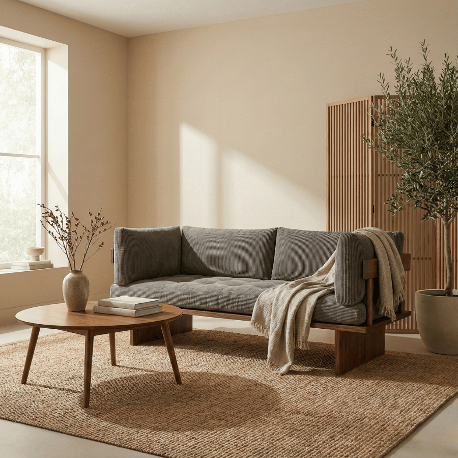 Shelby Solid Wood Upholstered Sofa - Structured Calm with Quiet Authority by Induscraft