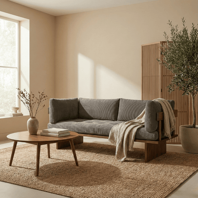 Shelby Solid Wood Upholstered Sofa - Structured Calm with Quiet Authority by Induscraft