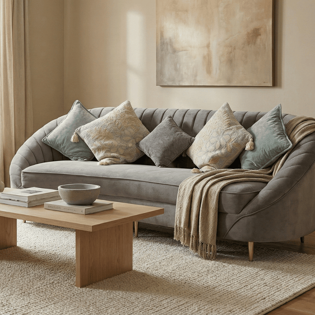 Seashell Solid Wood Upholstered Sofa - Soft Curves, Sculpted Comfort by Induscraft