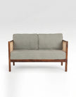 Solid Wood Cane 2-Seater Sofa with Upholstered Cushions