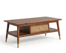Mid-Century Solid Wood Coffee Table Cane Drawer Coffee Table with Shelf