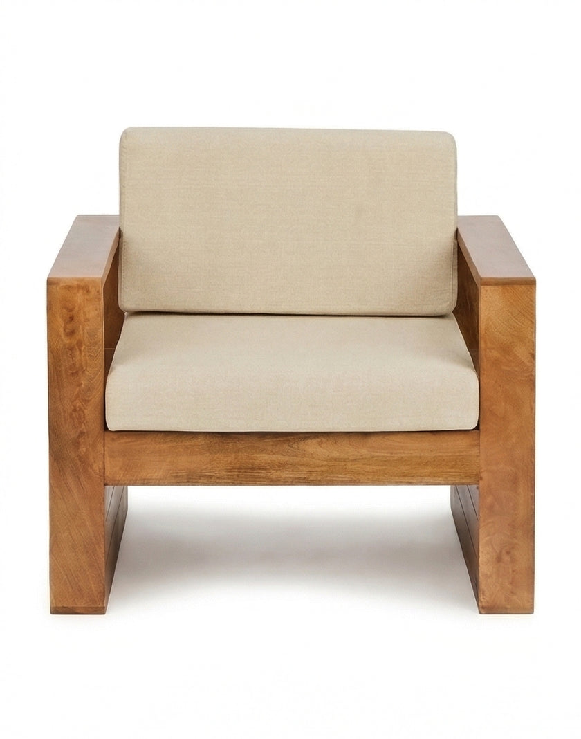 Solid Wood Lounge Armchair Modern Box Frame Accent Chair