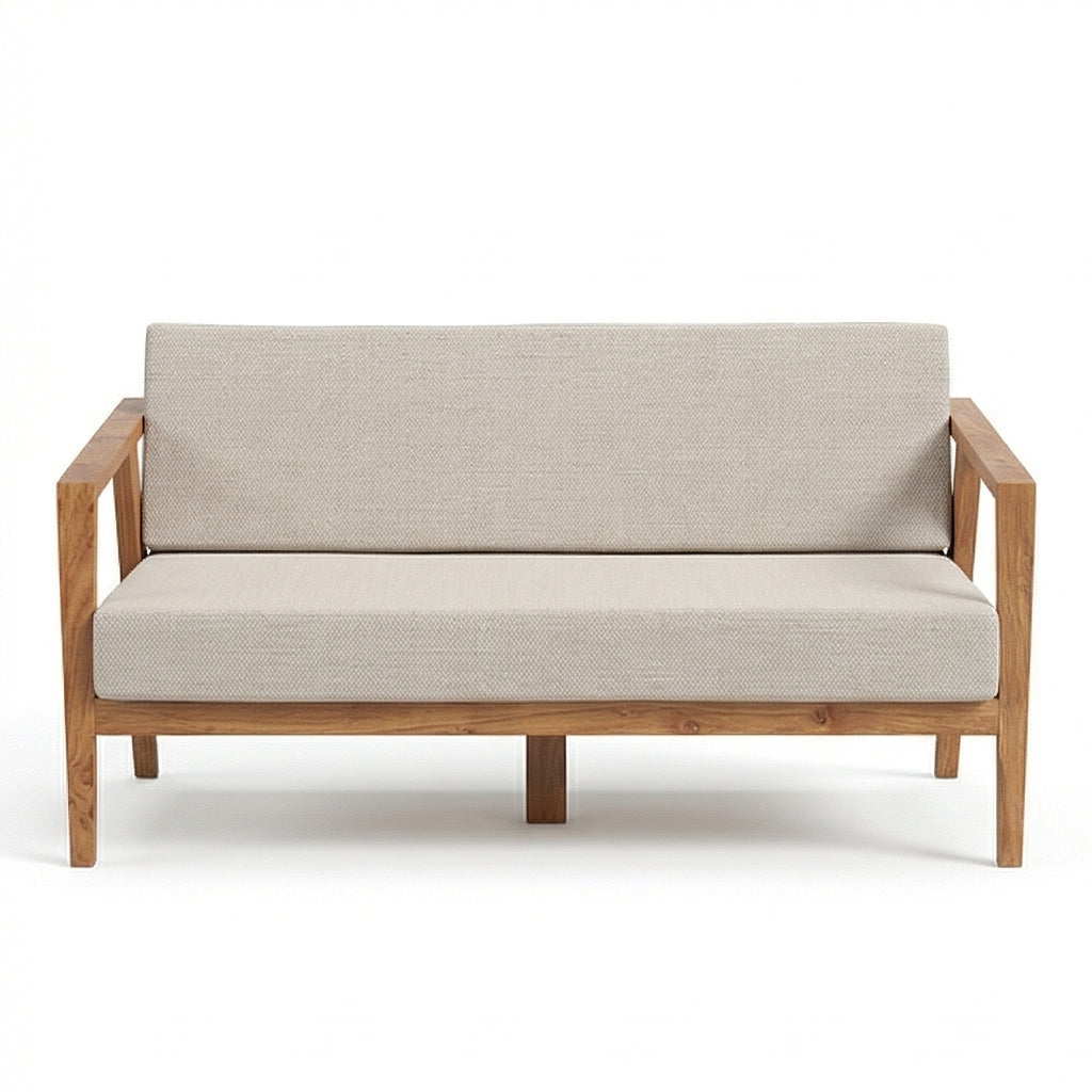 Solid Wood 2-Seater Sofa with Upholstered Cushions