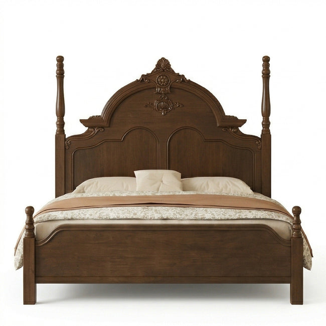 Classic Solid Wood Platform Bed Frame with Upholstered Tufted Headboard