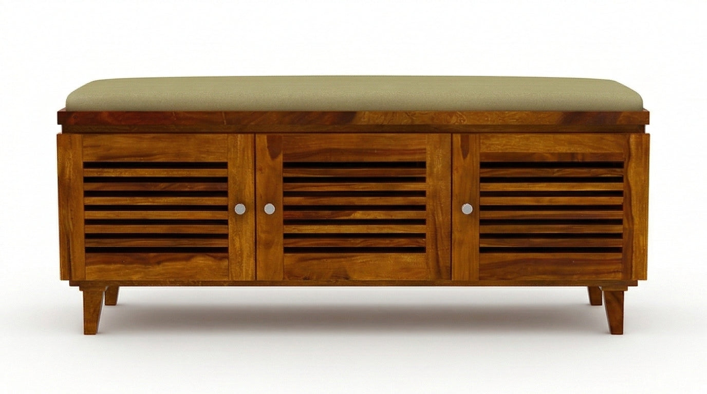 Solid Wood Shoe Rack Bench with Cushioned Seat