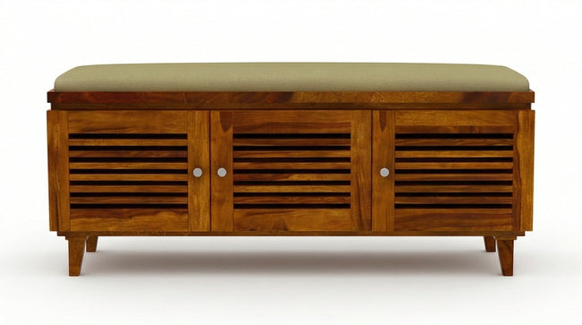 Solid Wood Shoe Rack Bench with Cushioned Seat
