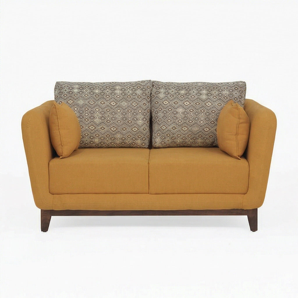 Modern Upholstered 2-Seater Sofa with Solid Wood Base & Patterned Cushions