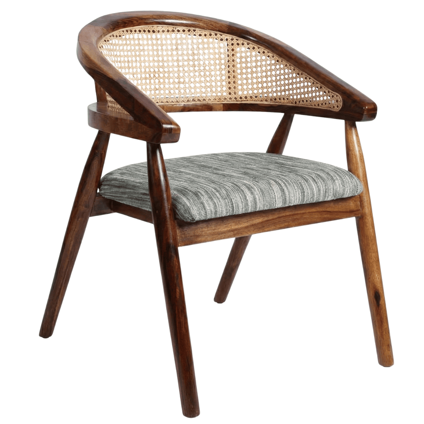 Rivity Solid Sheesham Wood Chair with Cane Backrest and Upholstered Seat (Set of 2)