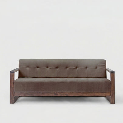 Solid Wood 3-Seater Sofa with Tufted Back Modern Box Frame Fabric Sofa