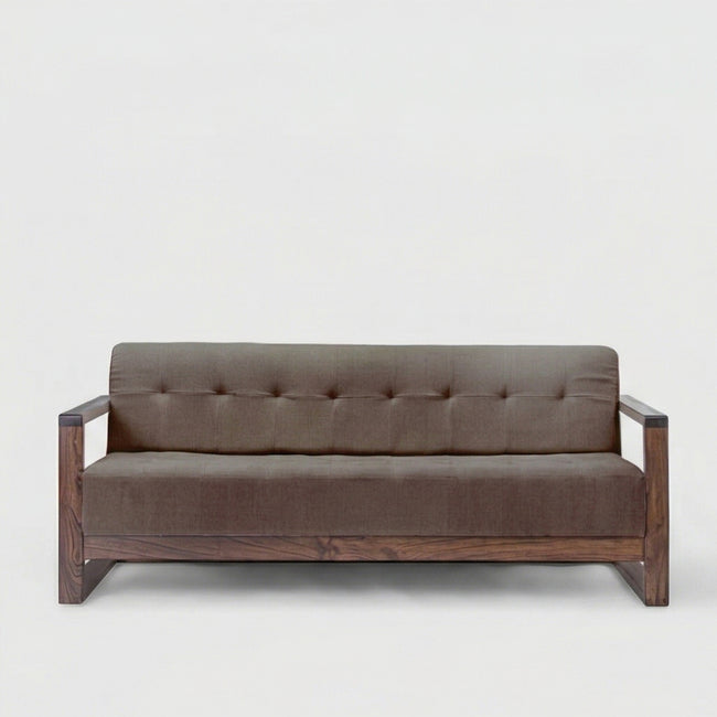 Solid Wood 3-Seater Sofa with Tufted Back Modern Box Frame Fabric Sofa