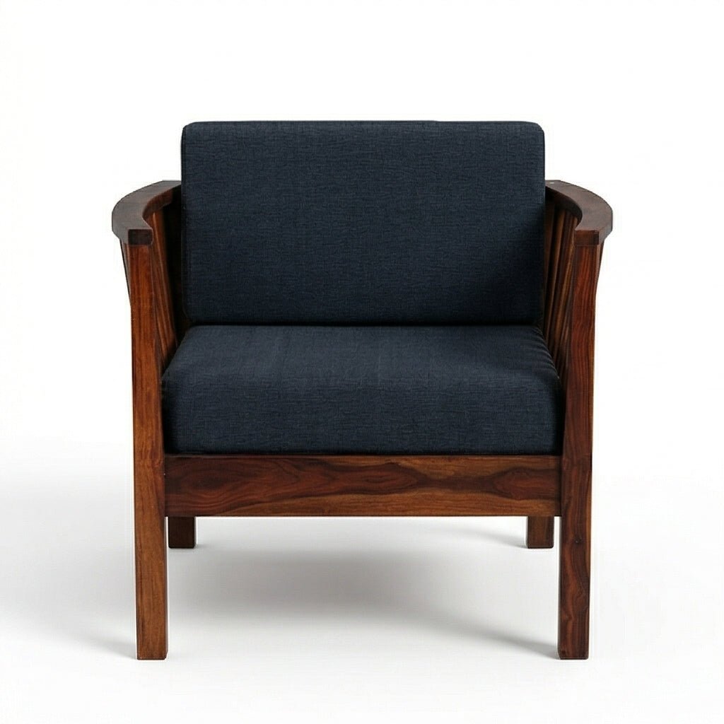 Solid Wood Armchair with Slatted Sides & Upholstered Cushion Contemporary Wooden Accent Chair