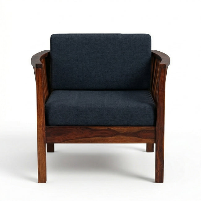Solid Wood Armchair with Slatted Sides & Upholstered Cushion Contemporary Wooden Accent Chair