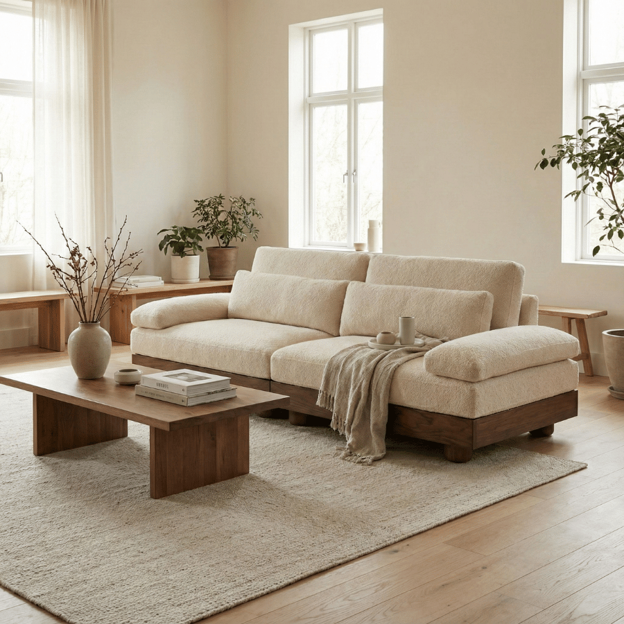 Weasely Solid Wood Fabric Sofa - Lounge Seating with Deep Cushioned Comfort by Induscraft