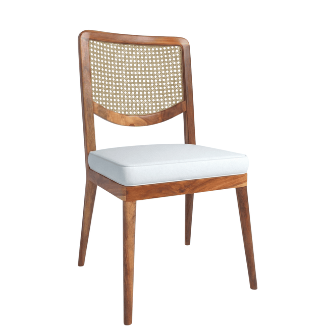 Mibiki Sheesham Wood Chair with Cane Backrest and Upholstered Fabric Seat (Set of 2)