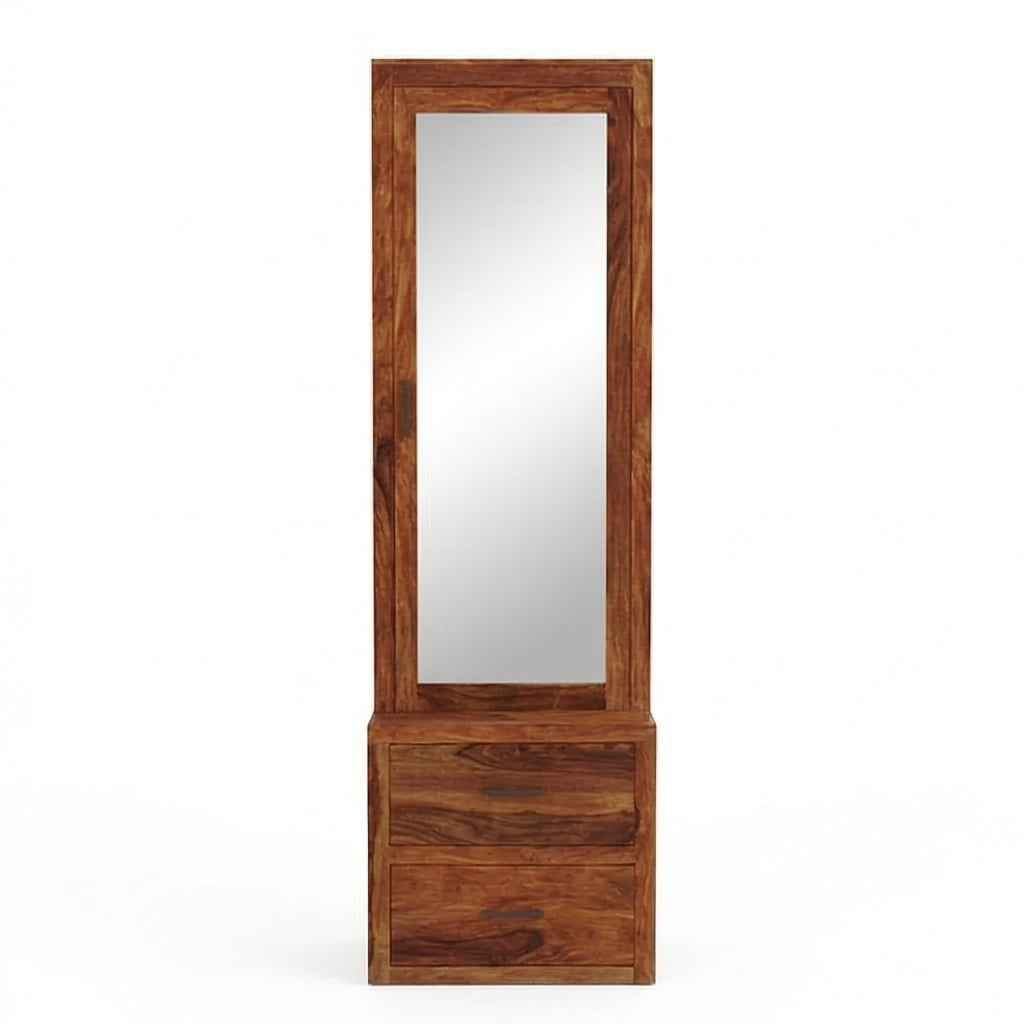Solid Wood Dressing Table with Full-Length Mirror & Dual Drawer Storage